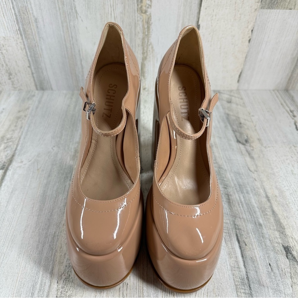 New Schutz Zayne Mary Jane Patent Platform Pump in Nude #201 - Picture 3 of 11